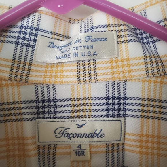 Faconnable Plaid Buttondown Long Sleeve Shirt Yellow Blue Size XL - Picture 5 of 10